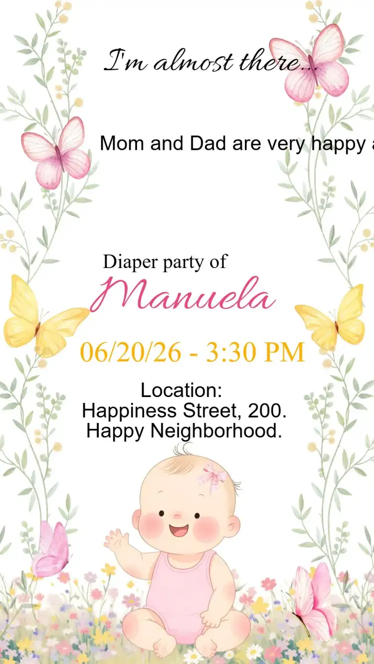 Digital Baby Shower Diaper Invitation Baby Girl Pink Garden