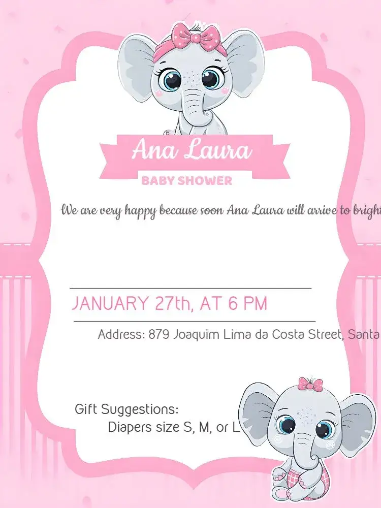 Invitation Elephant Baby Shower Elephant Theme – Diaper Shower theme elephant, pink, white, gray, cute, modern