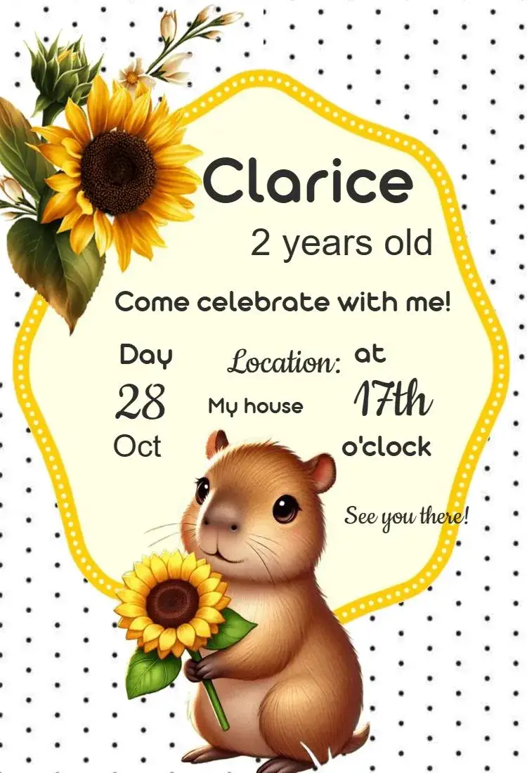Invitation Capivara Kids Birthday Invitation – Kids' Birthday Party theme colorful, playful, nature-themed, fun, animal-themed, vibrant