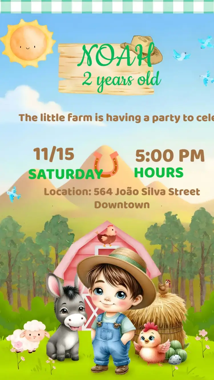 Invitation Little Farm Cowboy – Kids' Birthday Party theme farm, animals, cowboy, blue, green, fun