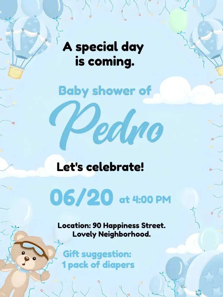 Baby Shower White Balloon Bear invitation