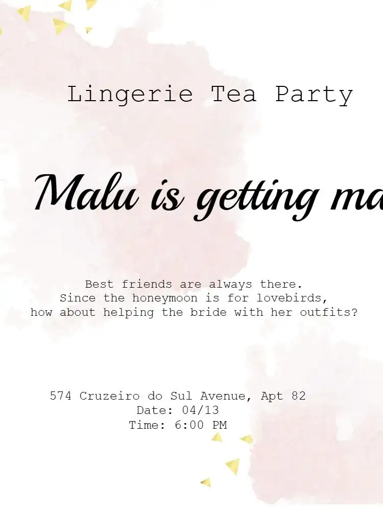 Invitation Adult Lingerie Tea Party – Diaper Shower theme pink, watercolor, golden, feminine, delicate, modern