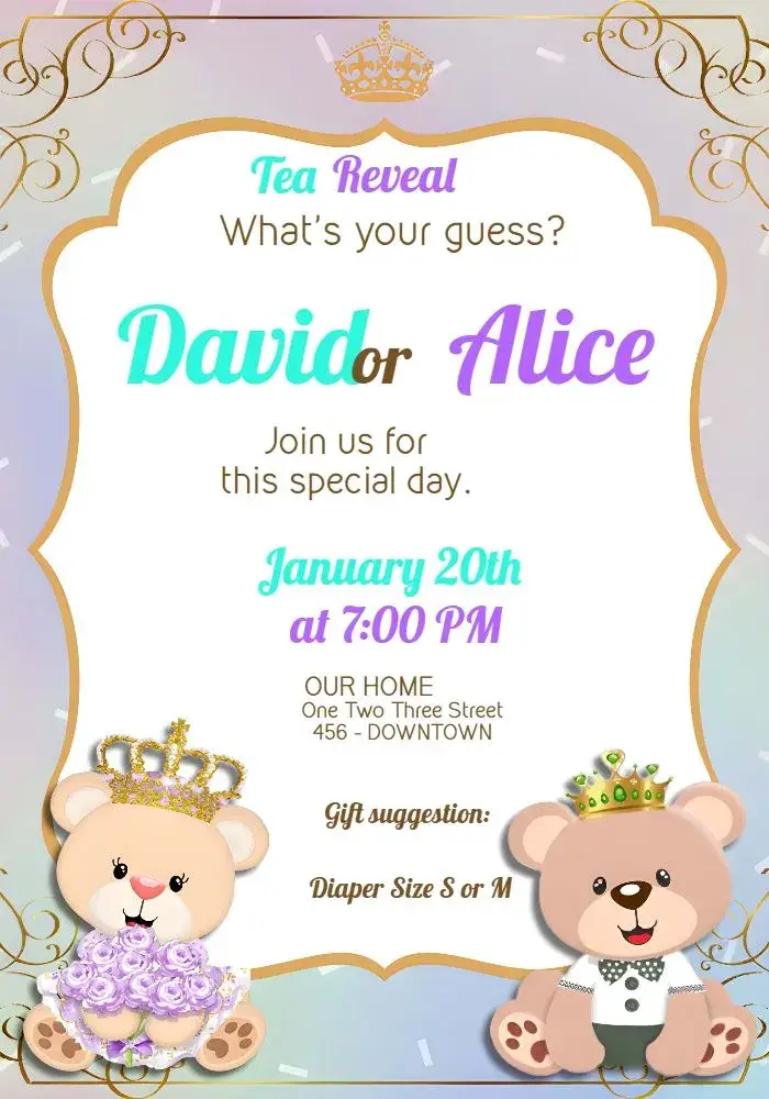 Royal Teddy Bears Gender Reveal Tea Party invitation