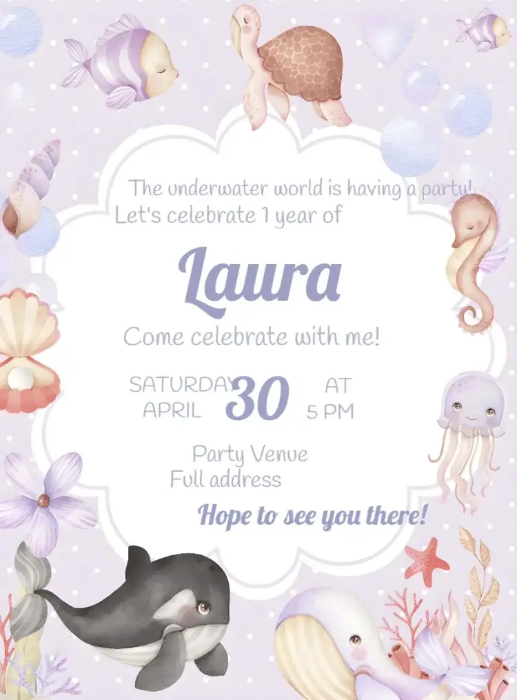 Underwater Watercolor Lilac invitation