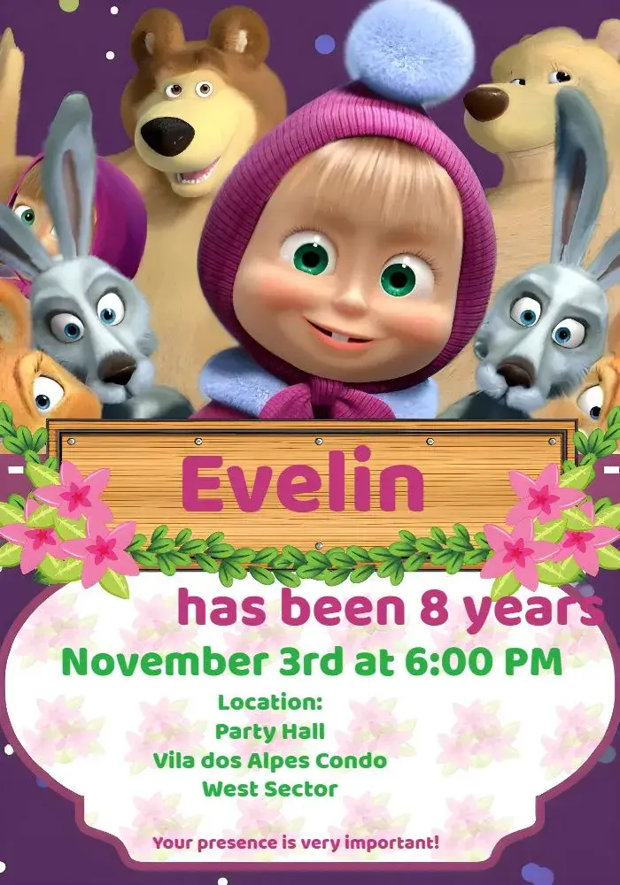 Masha And The Bear Characters invitation