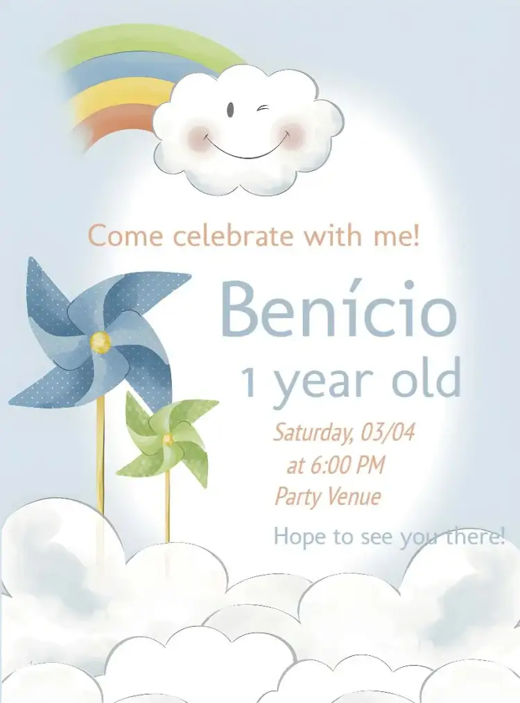 Invitation Cloud And Wind Catch 1 – Commemorative Dates theme watercolor, colorful, playful, childlike, fun