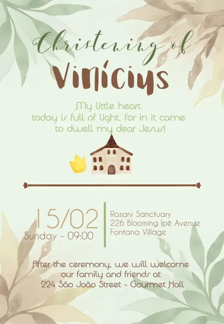 Invitation Church Baptism – First Communion theme soft green, classic white, little angels, minimalist, elegant, Catholic