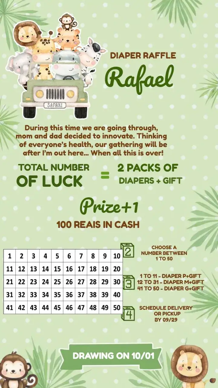 Invitation Safari Boy Raffle Shower – Raffle Tea theme safari, animals, soft colors, fun illustrations, kids theme