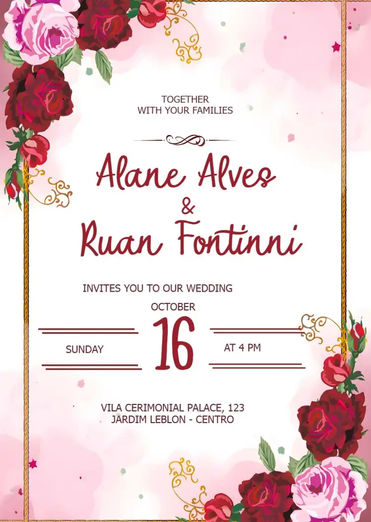 Invite Red Floral Wedding editable and customizable