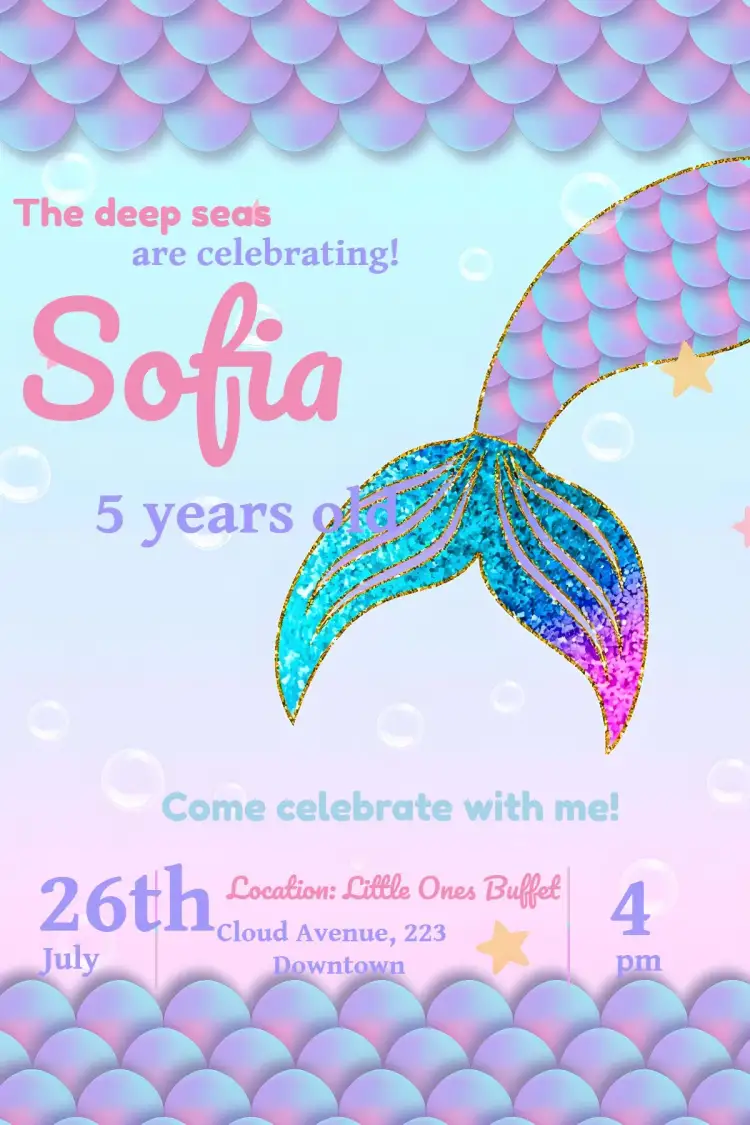 Invitation Mermaid – Most searched for theme sea colors, marine elements, vibrant, fantasy, playful, tropical