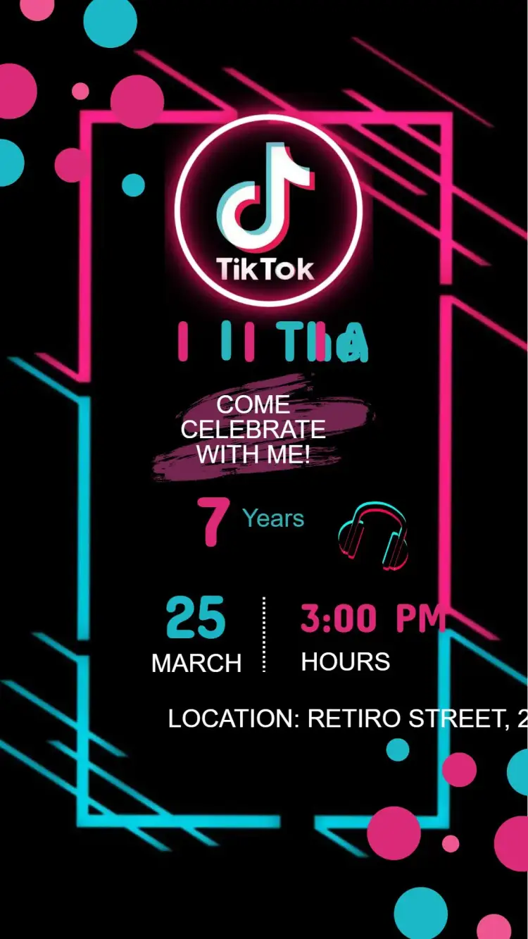Invitation Digital Invitation Tik Tok Birthday – Kids' Birthday Party theme colorful, fun, modern, youthful, themed