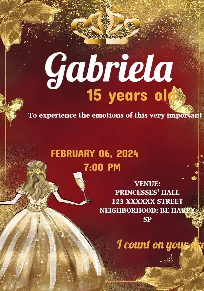 Golden Princess 15th Birthday invitation