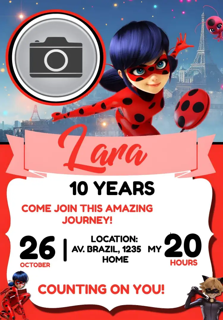 Ladybug Miraculous With Pink Photo invitation