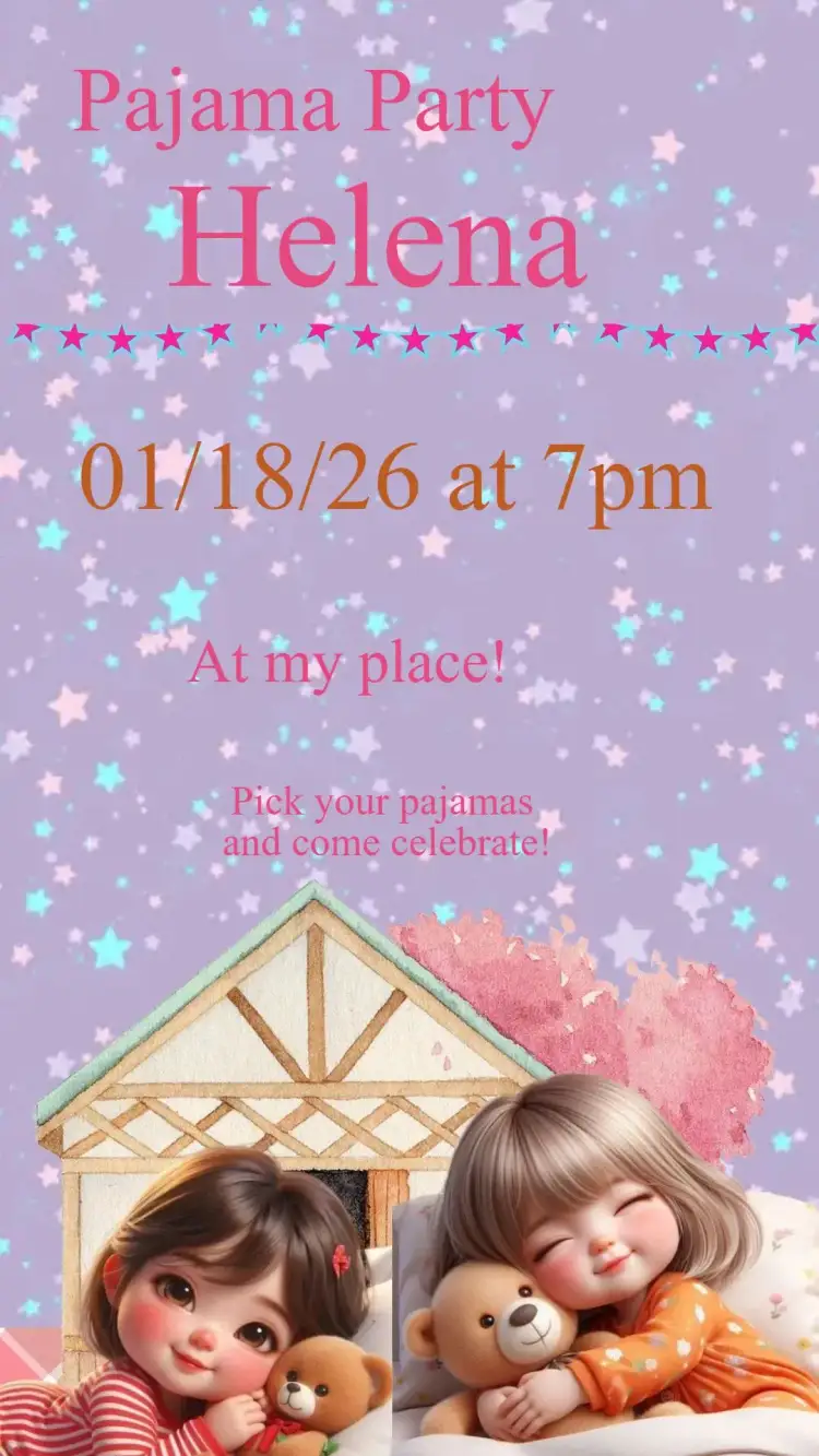 Invitation Pajama Party – Birthday theme colorful, fun, playful, childish, modern, pajama illustrations