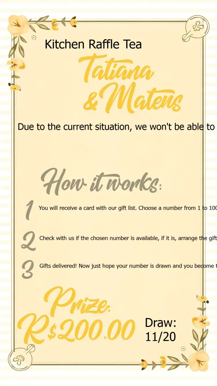 Invitation Floral Kitchen Potluck Tea Raffle – Bridal Shower theme floral, yellow, brown, vintage, cozy, modern