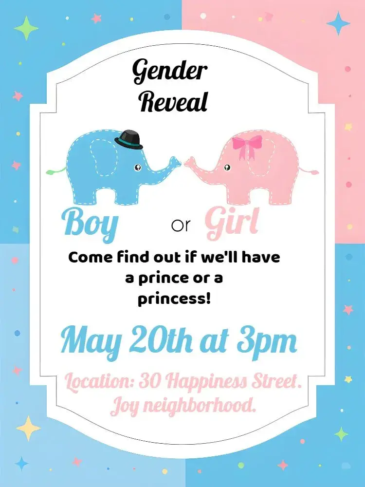 Elephant Boys Gender Reveal Tea Party invitation