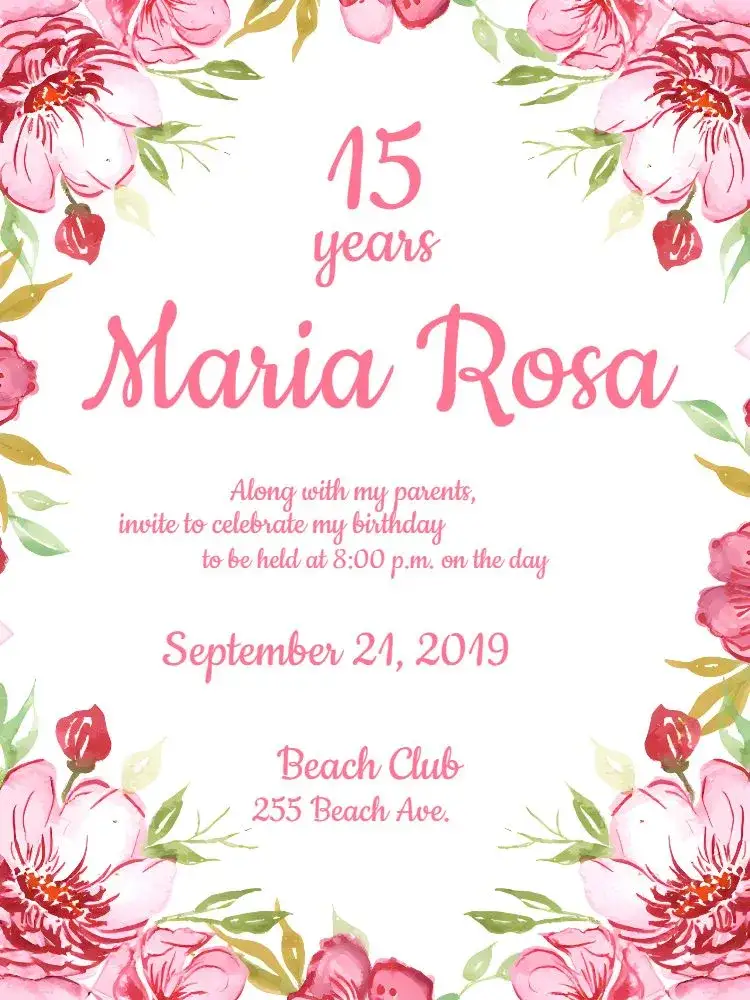 Invitation Floral 15th Birthday - Pink Girl – Sweet 15 theme floral, pink, modern, delicate, elegant, cheerful