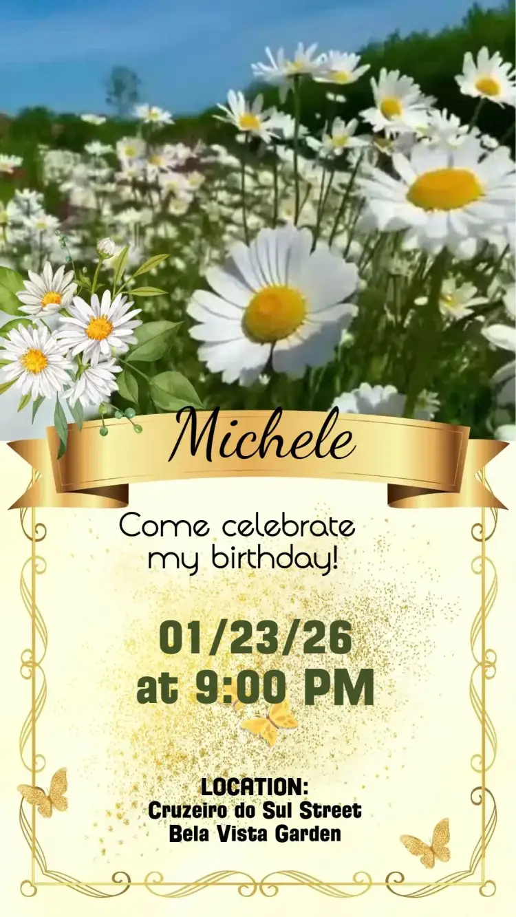 Invitation Daisies – Birthday theme floral, colorful, elegant, modern, vibrant, natural