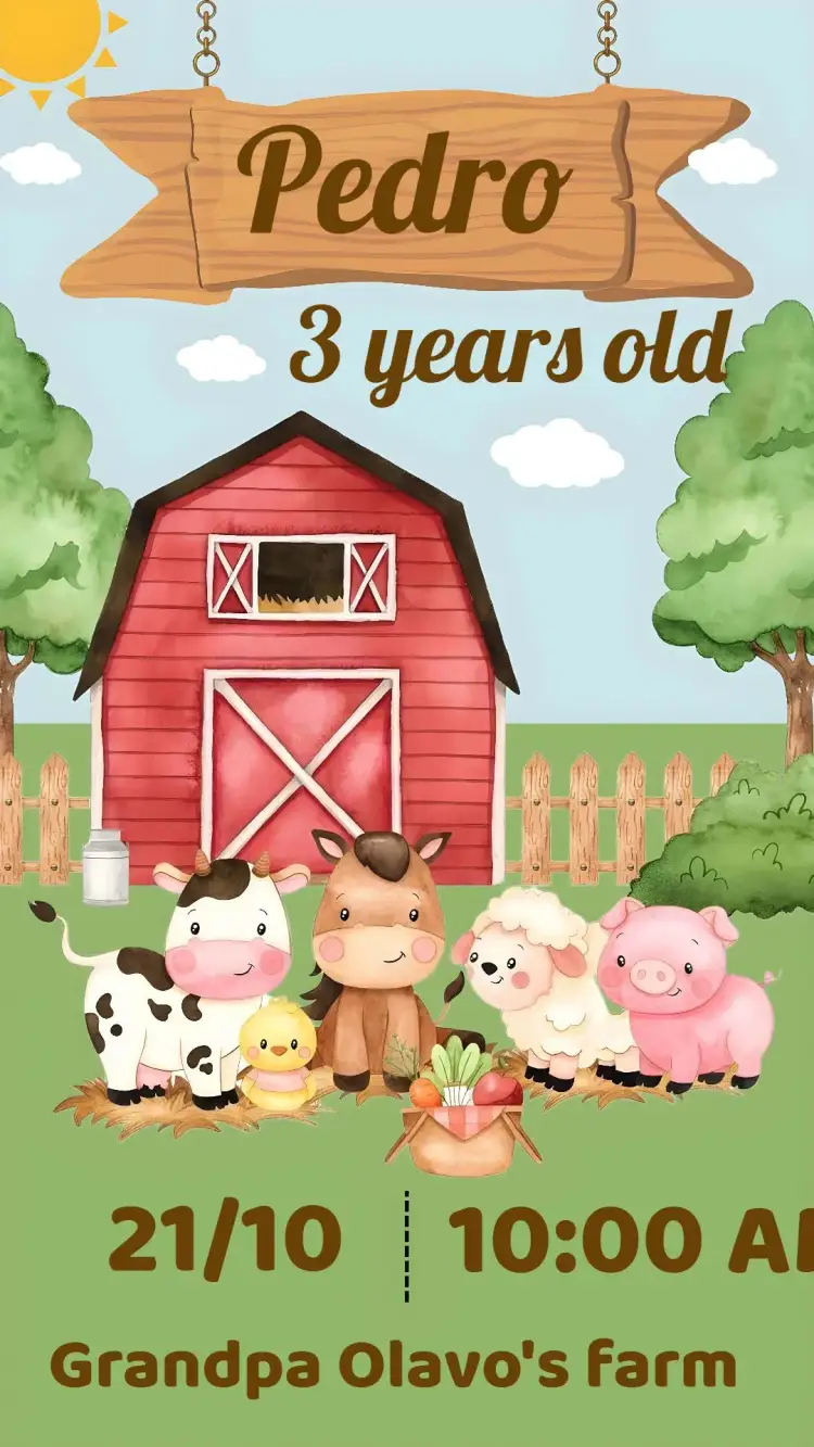 Invitation Farm – theme colorful, rustic, countryside, fun, playful, themed