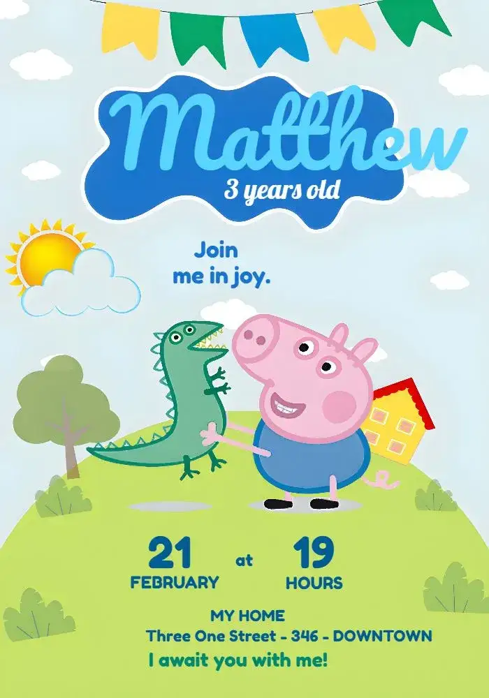 Invitation George Pig Colored – Most searched for theme colorful, fun, childish, themed, cheerful