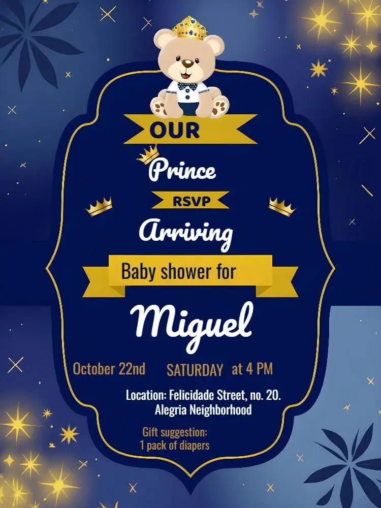 Baby Shower Little Prince Crown invitation