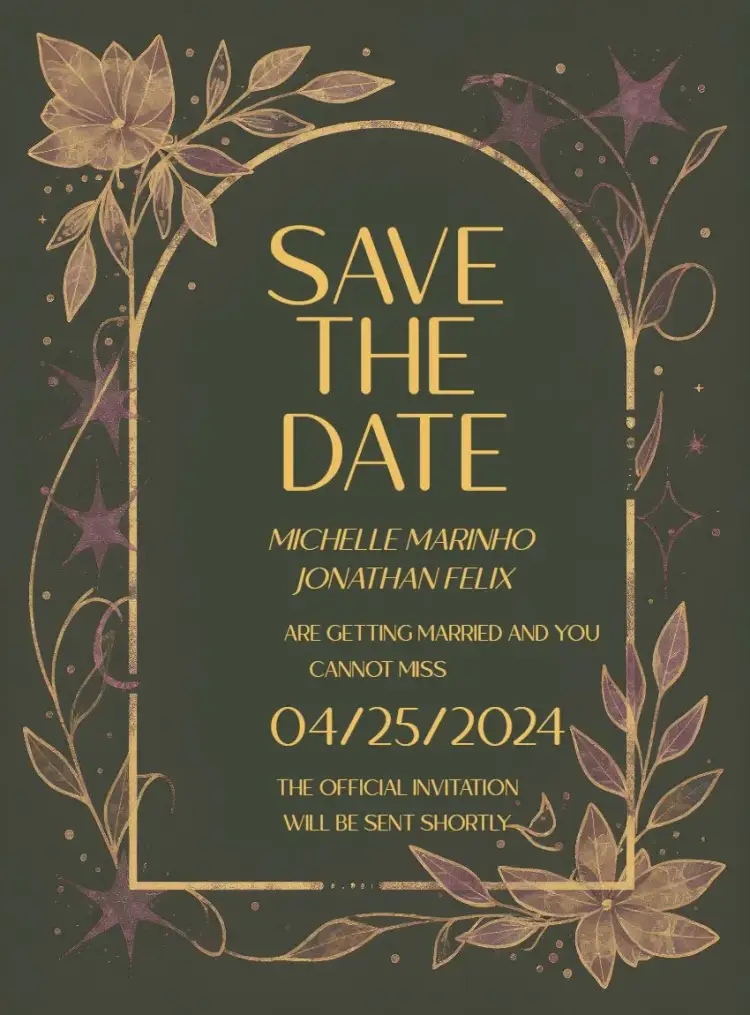 Invite Save The Date Elegant Green Gold Wedding - editable and customizable
