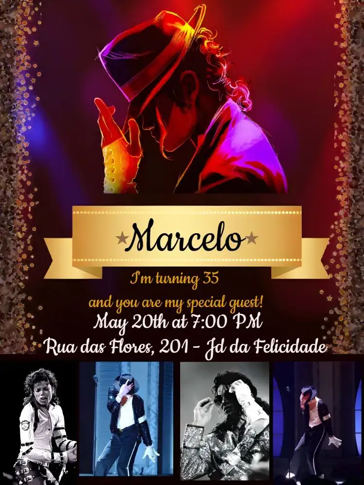 Invitation Michael Jackson Black – Birthday theme black, vibrant, musical, modern, elegant