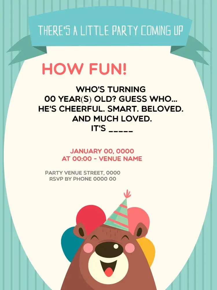 Boy 1 Year Balloon invitation