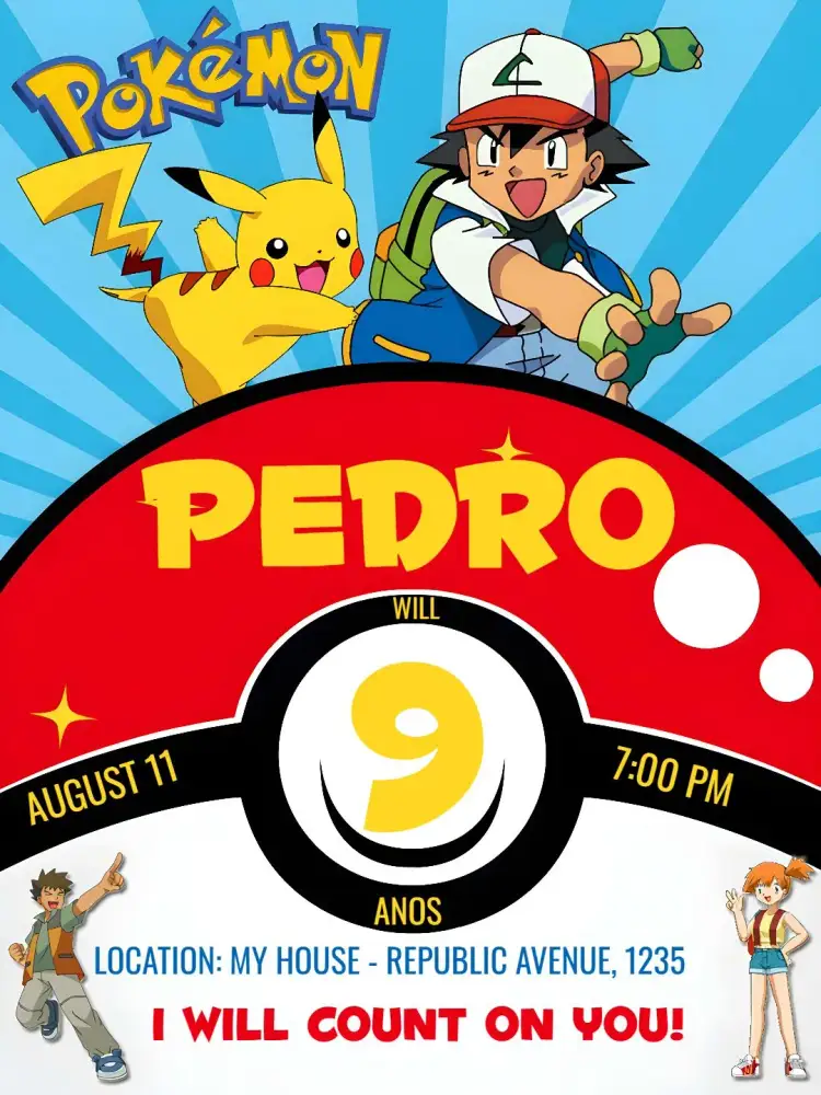 Invitation Pokemon Pokeball – Most searched for theme colorful, themed, fun, childish, games, anime