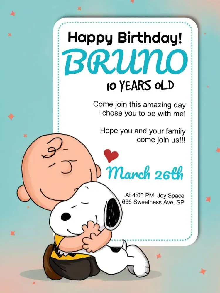 Snoopy And Charlie Brown's Gang Snoppy invitation