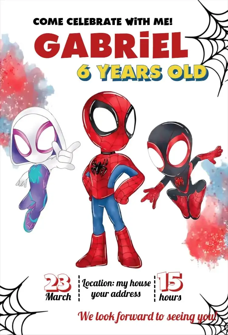 Invite Spidey and his amazing friends 3 editable and customizable
