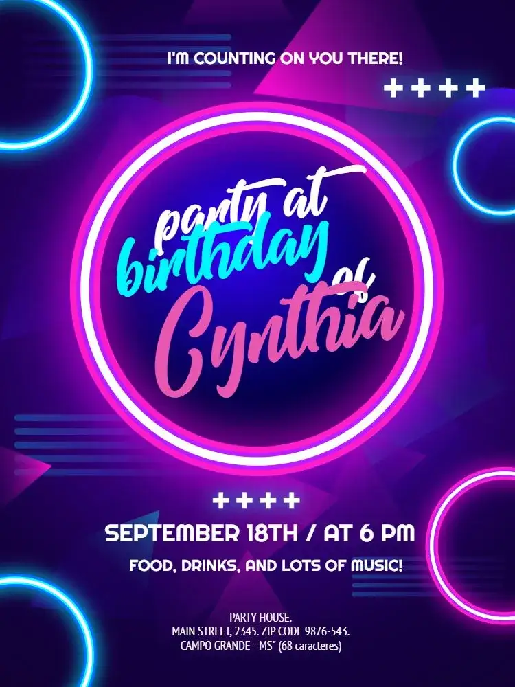 Invitation Neon Geometric Party – Kids' Birthday Party theme neon, geometric, modern, colorful, dark, fun
