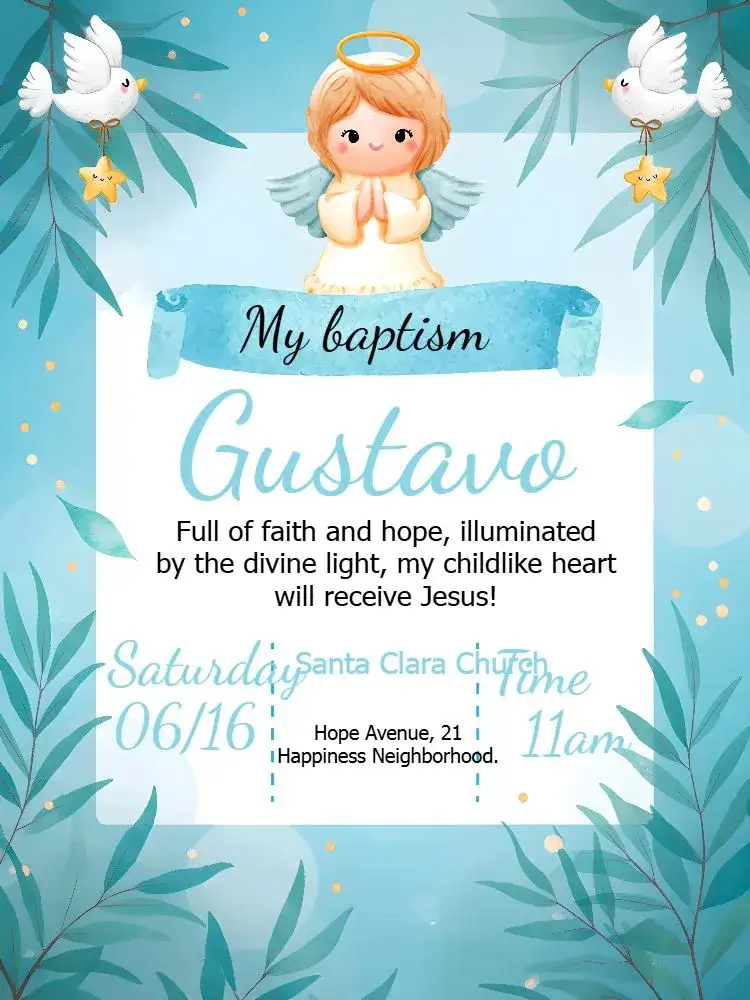 Invitation Yellow Little Angel Baptism – Baptism theme angelic, yellow-themed, golden, religious, minimalistic