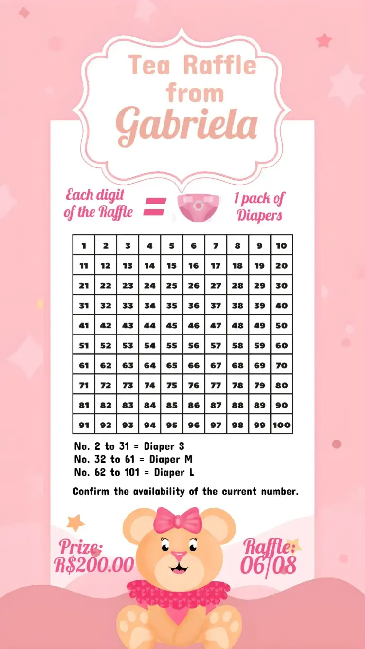 Invitation Tea Raffle Little Bear Card – Raffle Tea theme floral, pink, minimalist, playful, childlike, modern