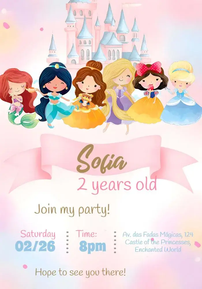 Disney Pink Princesses invitation