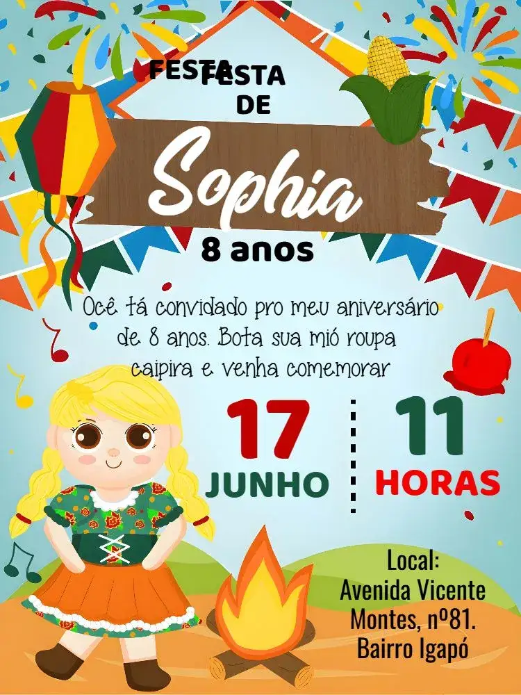 Invitation Elegant June Party Arraiá – Commemorative Dates theme colorful, vibrant, themed, festive, rustic