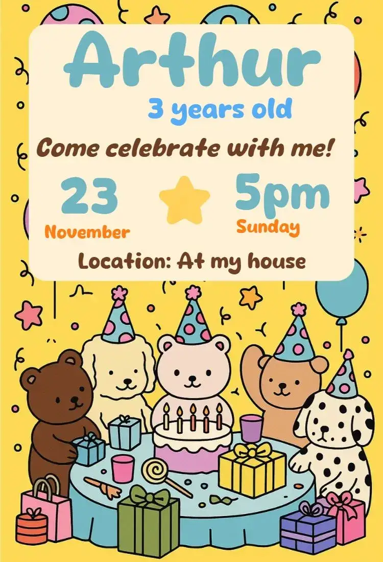 Invitation bobbie goods digital invitation – Birthday theme cute, minimalist, kawaii, modern, delicate