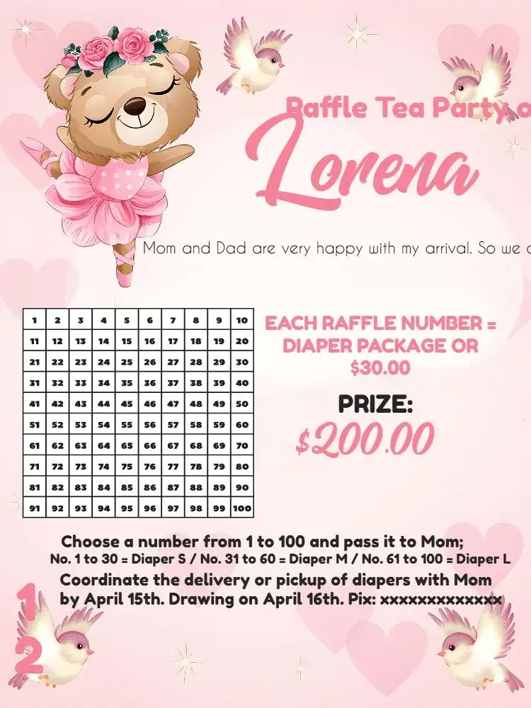 Invitation Baby Shower Raffle / Ballerina Bear Pink Diaper Tea Party – Most searched for theme pink, white, gray, floral, watercolor, childish