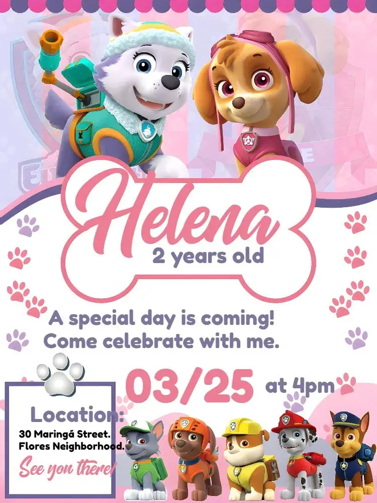 Pink Paw Patrol Skye Everest invitation