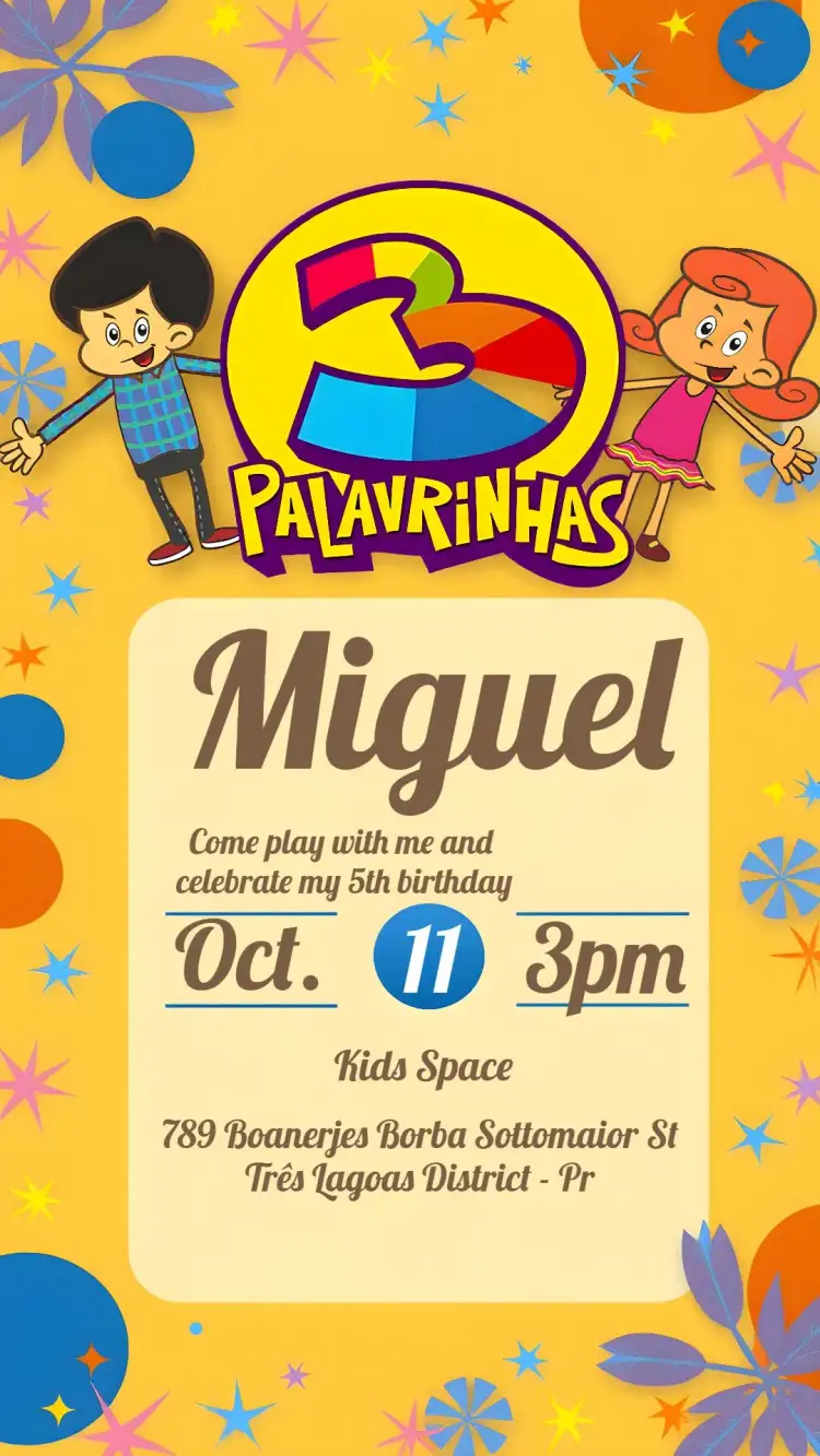Invitation 3 Little Words Kids – Most searched for theme colorful, religious, fun-filled, childlike, vibrant