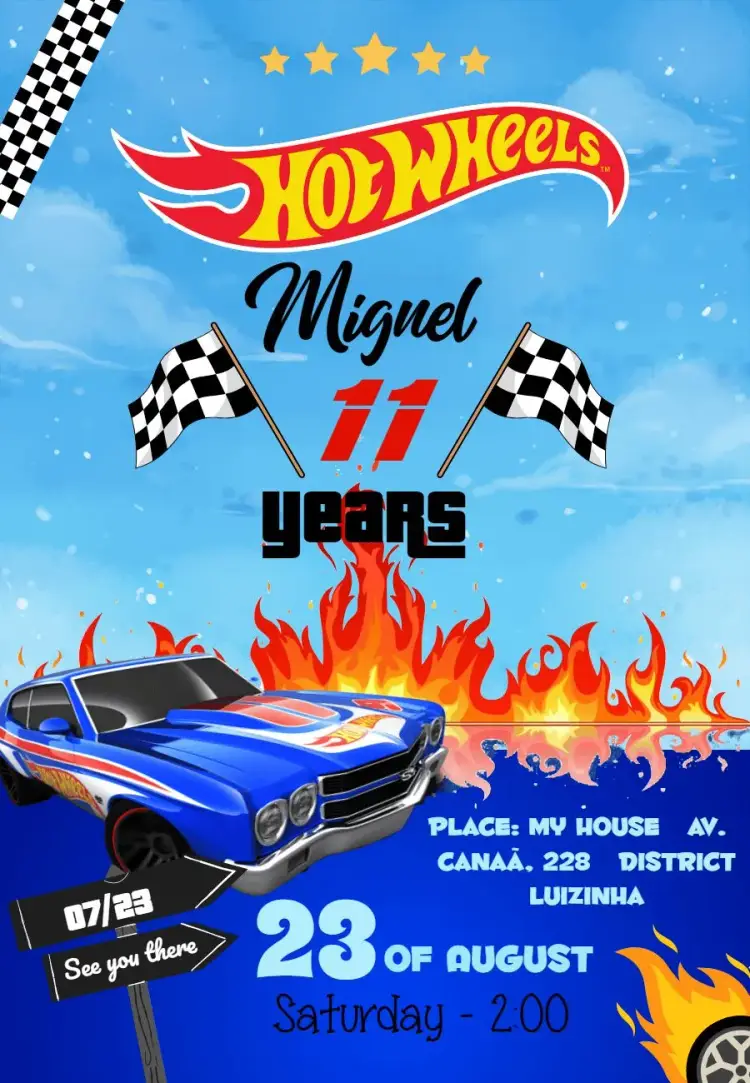 Colorful Hot Wheels invitation