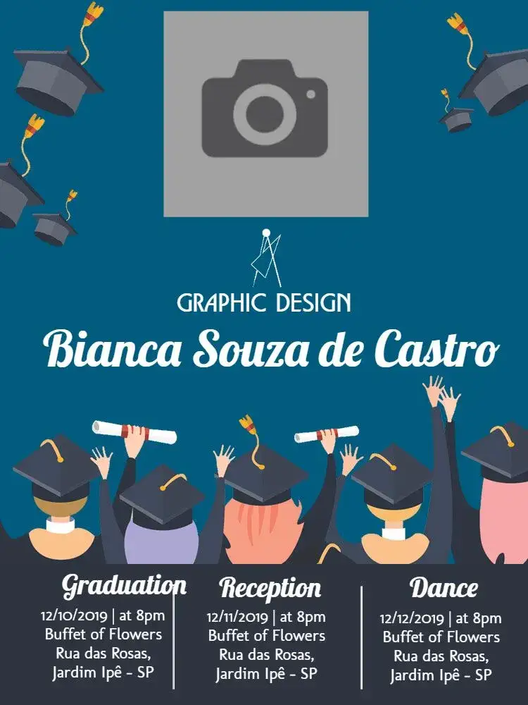 Invitation Graduation Graphic Design With Photo Cap – Graduation theme modern, elegant, blue, graphic, customized, creative