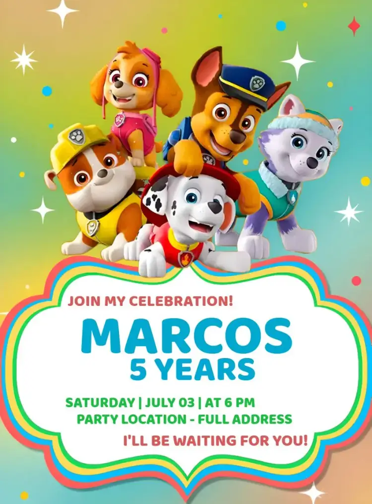Paw Patrol Colorful Kids invitation