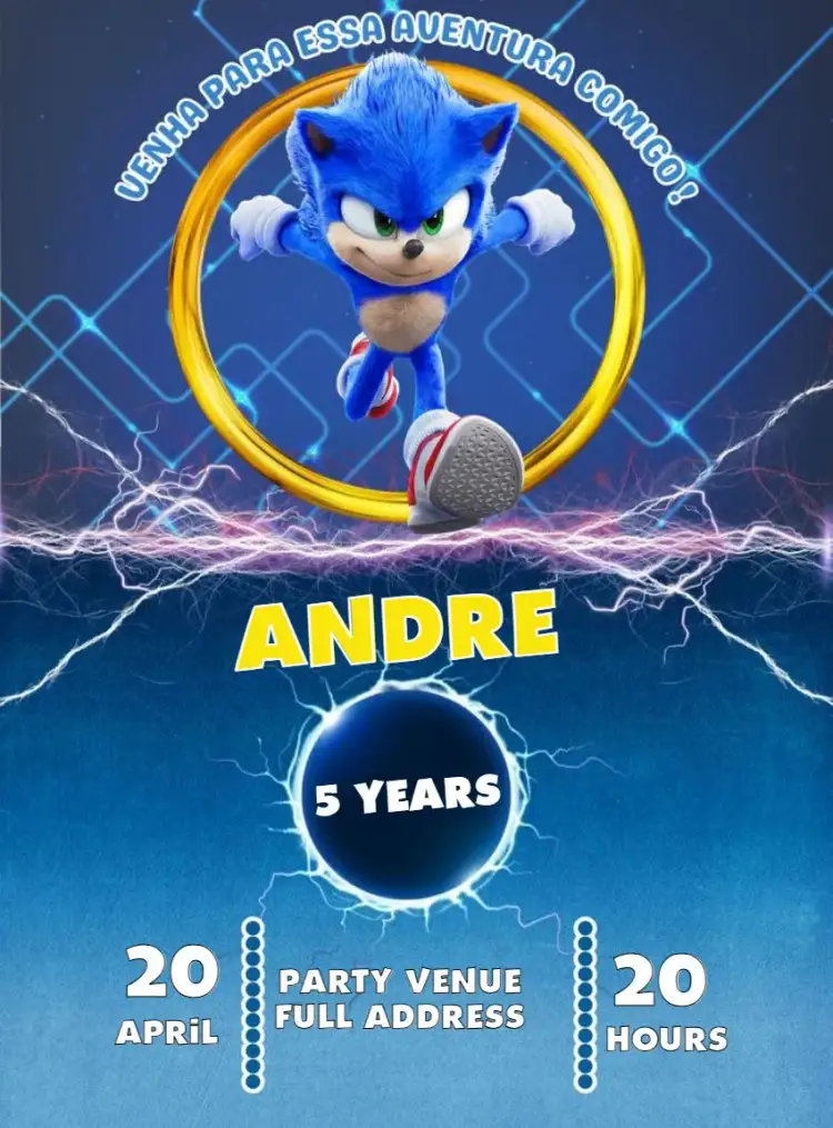 Invitation Sonic Hedgehog – Kids' Birthday Party theme modern, colorful, themed, games, fun-filled