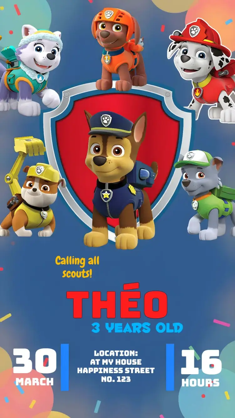 Paw Patrol Rubble invitation