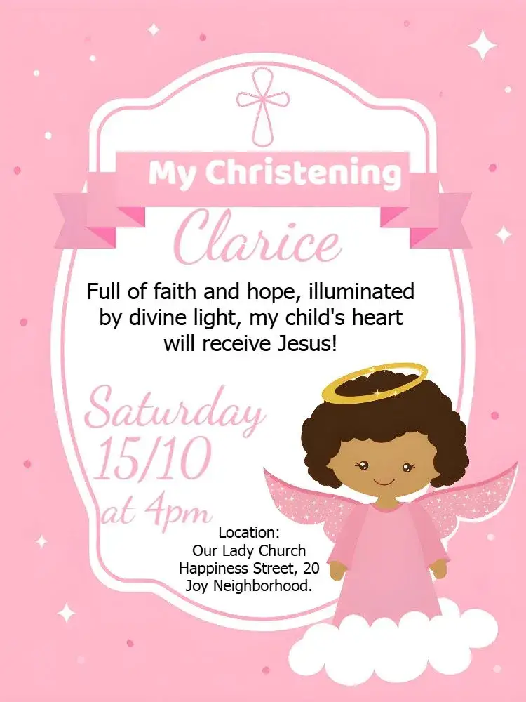 Invitation Baptism Little Angel – Baptism theme pink, white, angels, delicate, religious
