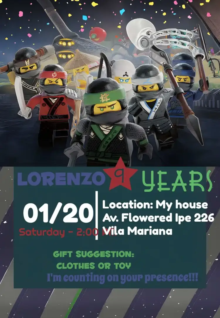 Invitation Ninjago Lego Ninja Go Game – Kids' Birthday Party theme colorful, adventure-filled, games, Ninjago-themed, Lego, animated