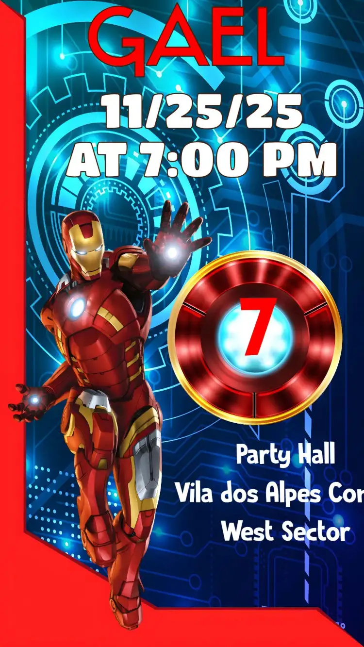 Invitation Iron Man – Kids' Birthday Party theme colorful, modern, themed, dynamic, childlike
