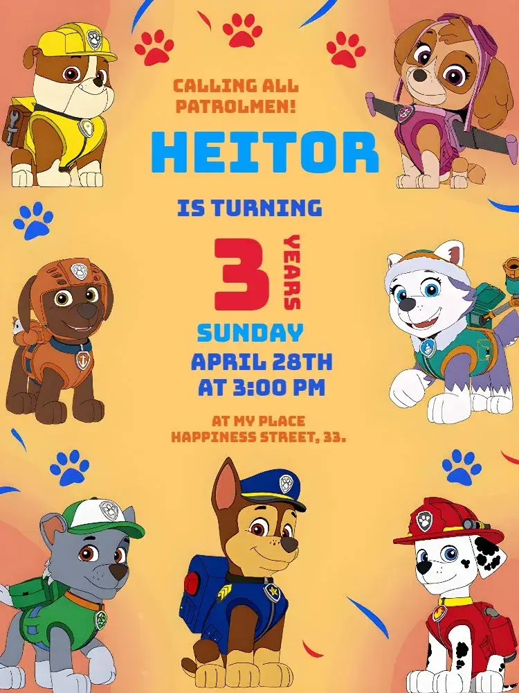 Paw Patrol Chase invitation
