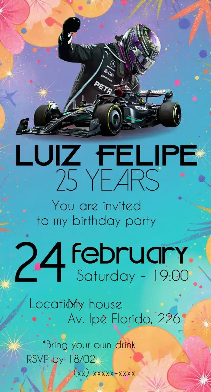 Invitation Lewis Hamilton Formula 1 Green – Most searched for theme modern, sporty, vibrant, green and black, racing theme